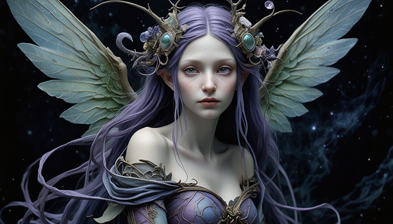 Ethereal Nebula Nymph with Vibrant Wings and Magical Orb