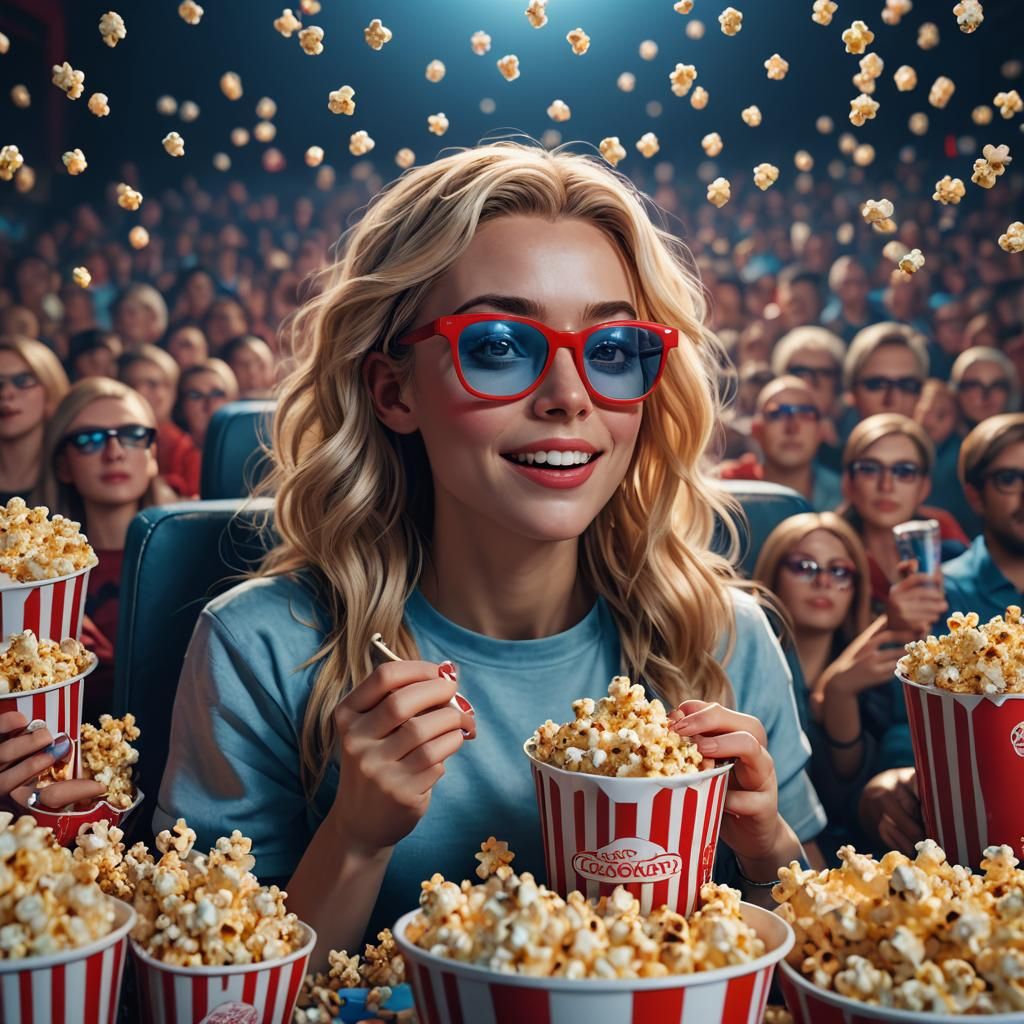 Blonde Woman Movie Night in 3D Cinematic Style