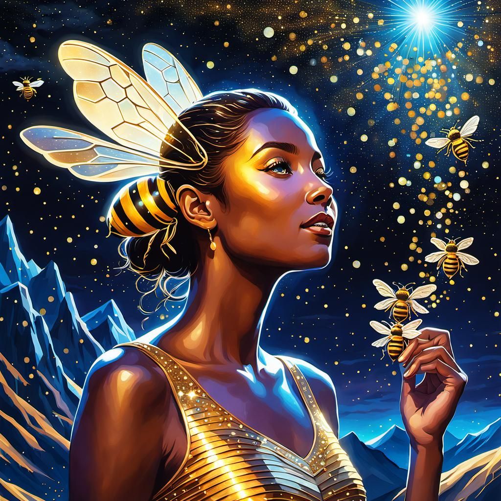 Cosmic Bee Dreamscape Odyssey: Ethereal Abstract Art