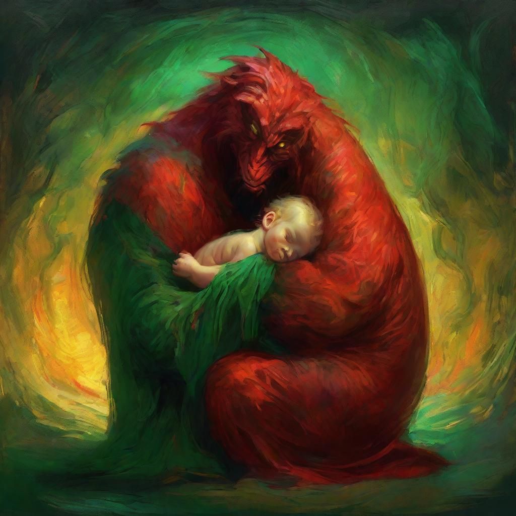 Monster's Tender Embrace in Romanticist Style