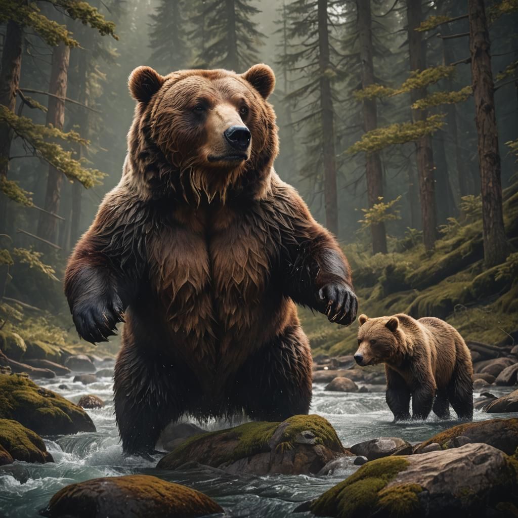 Detailed Kodiak Bear Graphic in Fantasy Concept Art