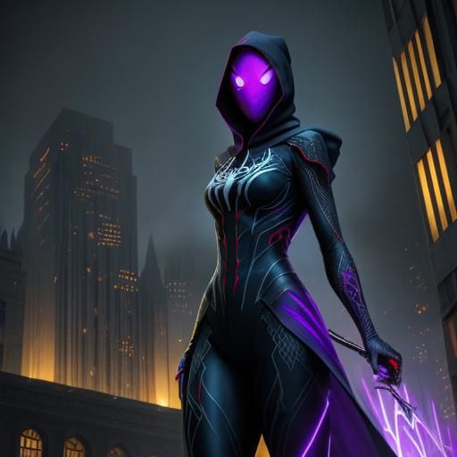 Giant Spider Gwen in a Cityscape, Fantasy Art