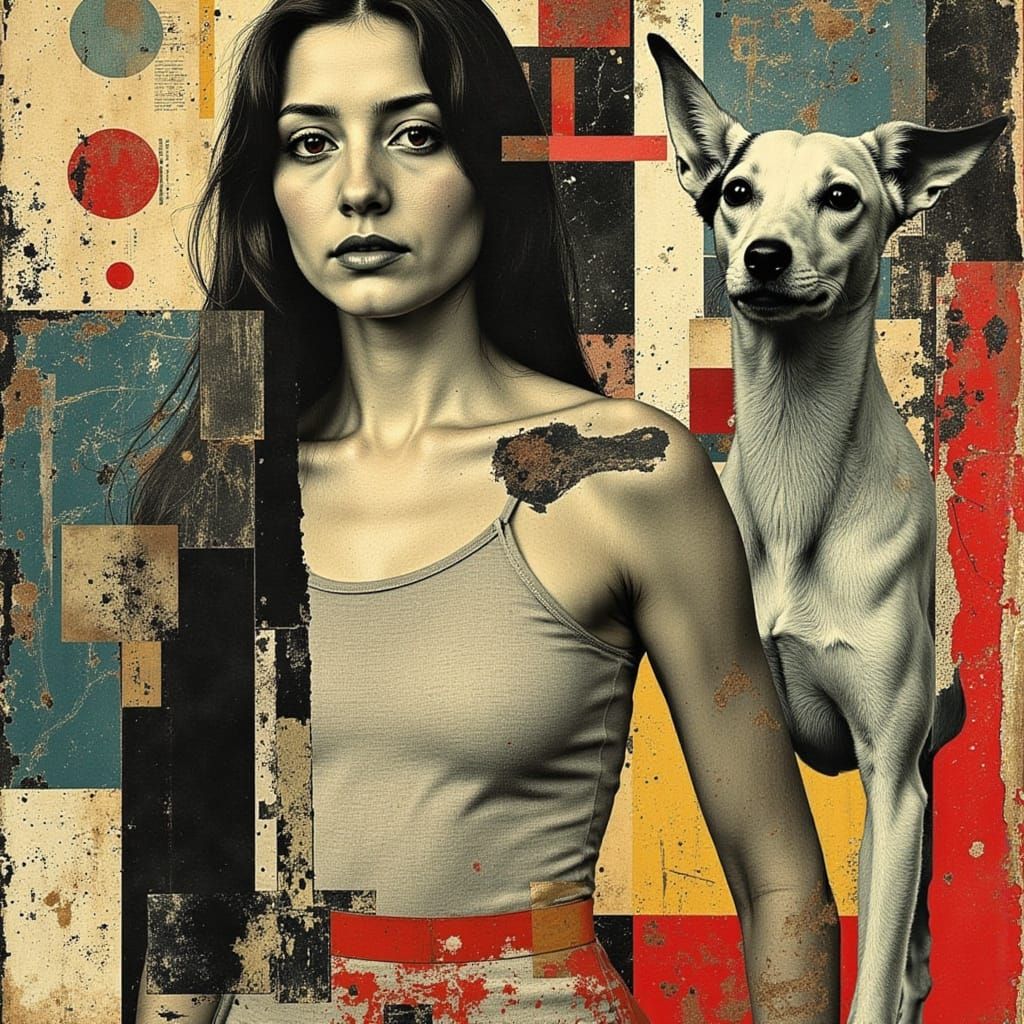 Cubist and Basquiat Inspired Portrait with Dog