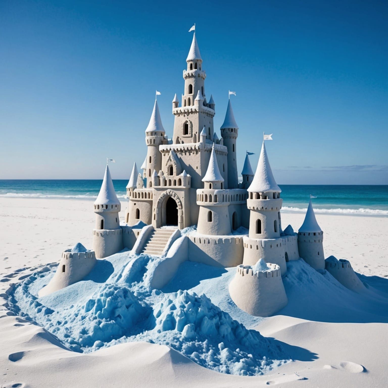 Icy Blue Sandcastle on White Diamond Beach