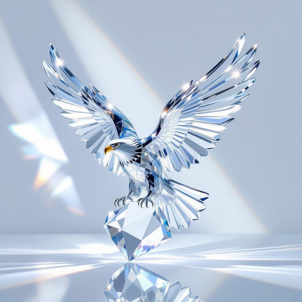 "An ethereal sculpture by Richard Orlinski, depicting a flyi...