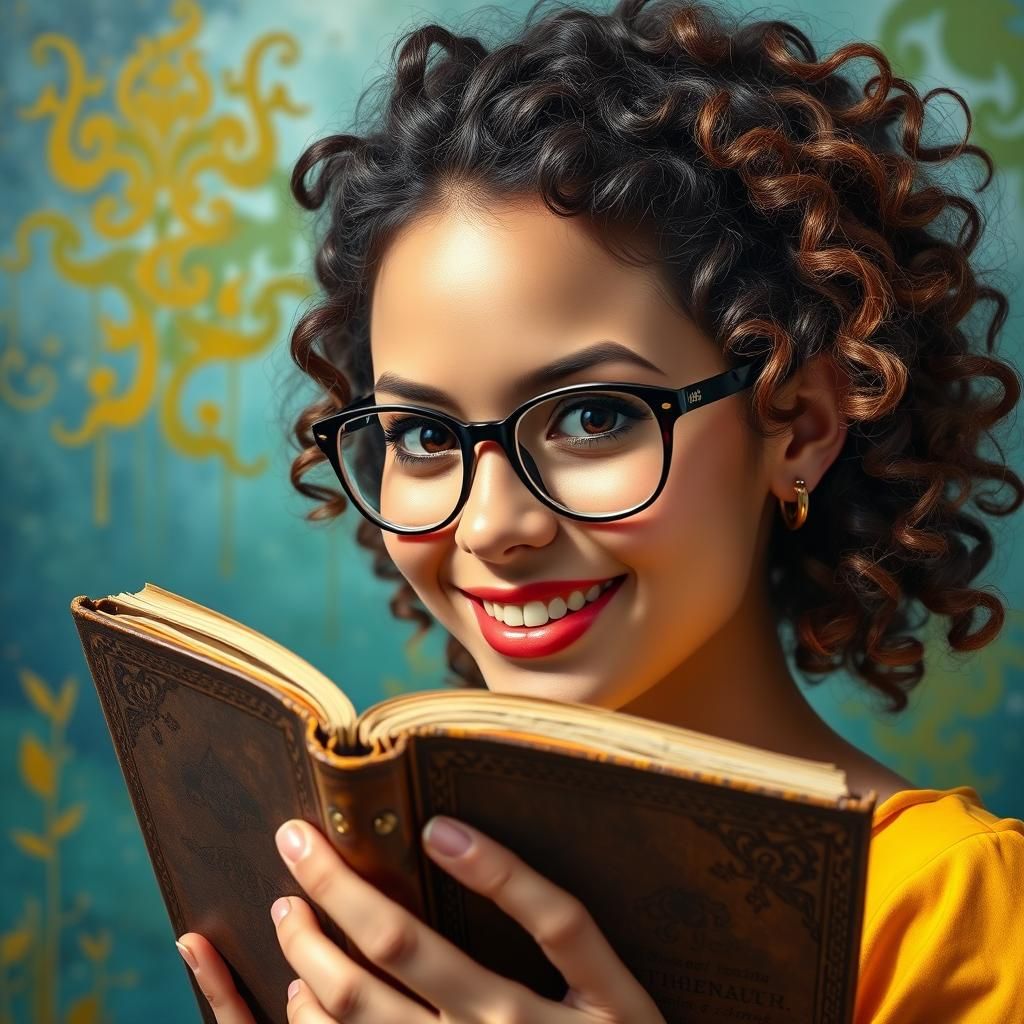 Woman Holding Ornate Book in Digital Art Style