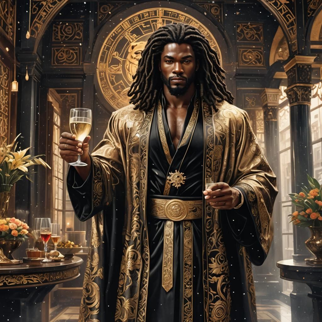 Regal Leo King with Champagne, Digital Art