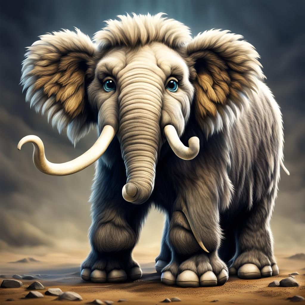 Adorable Baby Woolly Mammoth in Prehistoric Setting