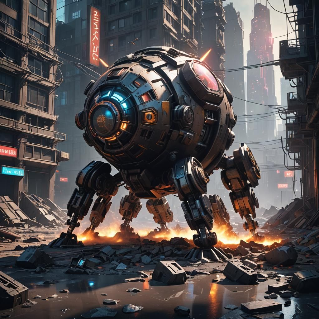 Sci-Fi Bomb in Ruined Cityscape: Concept Art