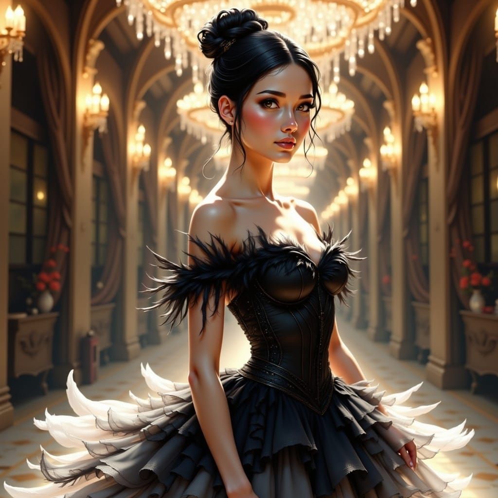 Elegant Swan Ballerina in Anime Style