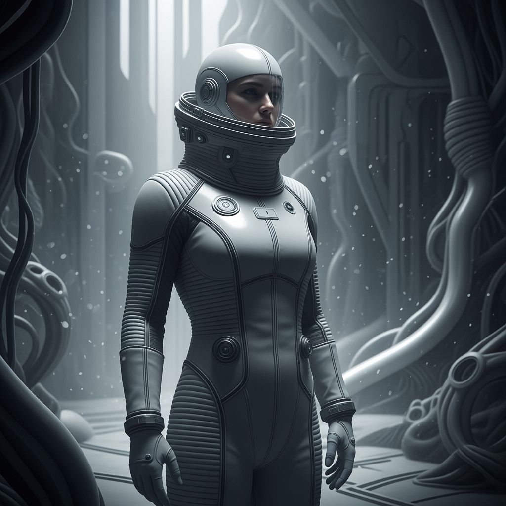 Sleek White Spacesuit in Futuristic Environment