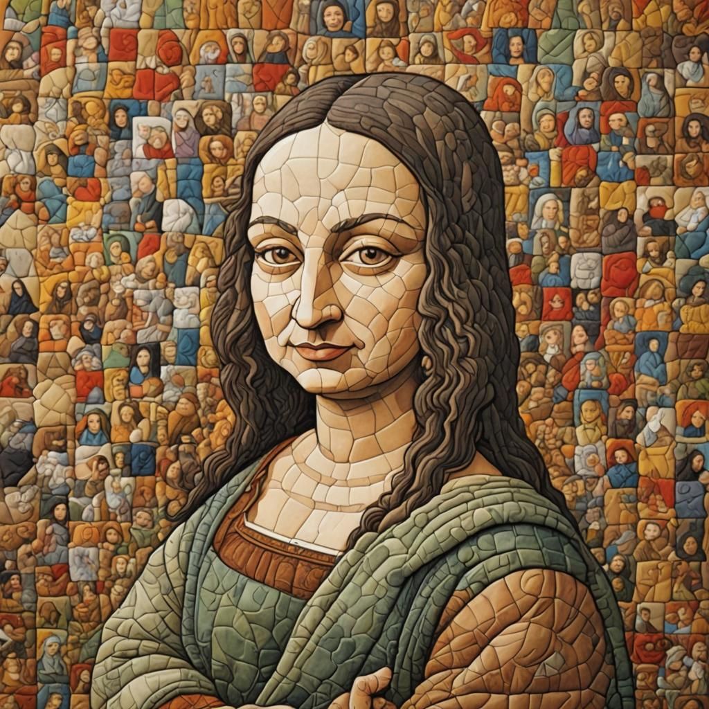 Quilted Mona Lisa Cartoon Illustration
