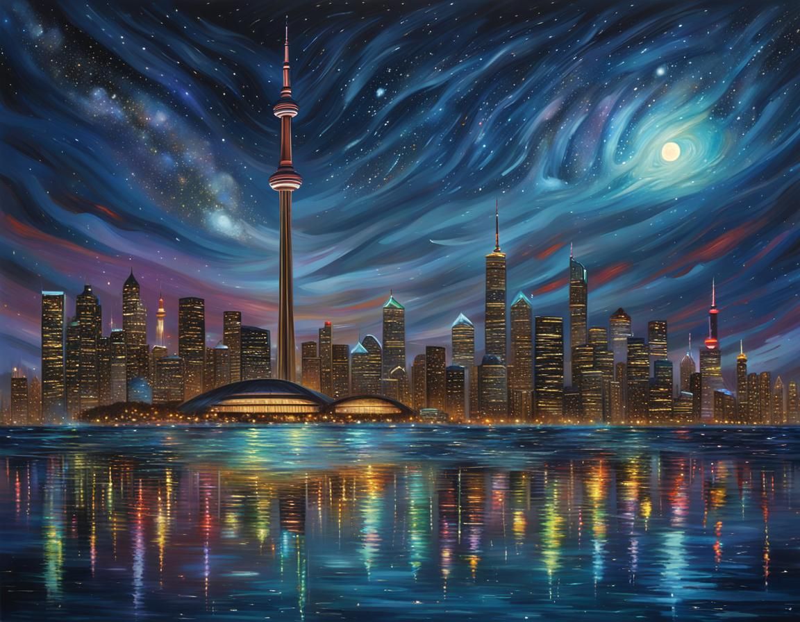 Toronto Waterfront and CN Tower in Sci-Fi Style