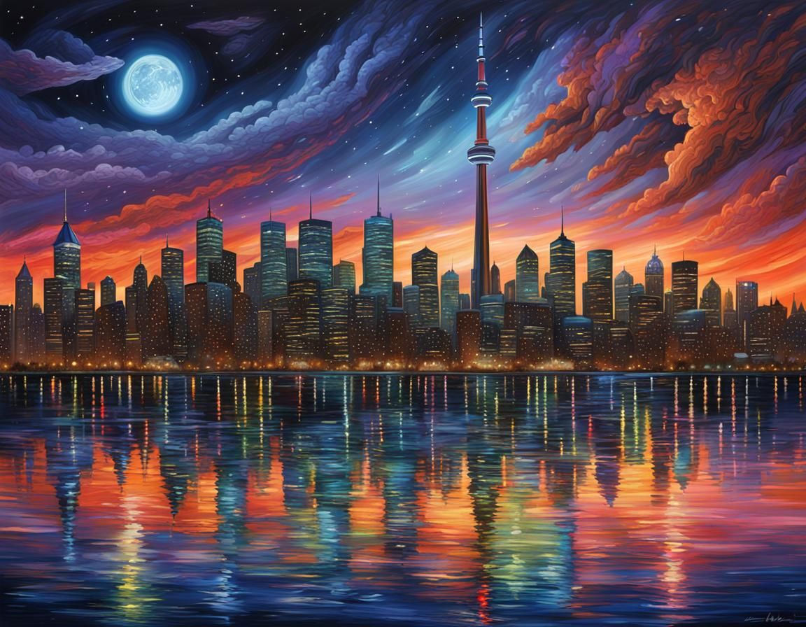 Toronto Waterfront at Night in Sci-Fi Style