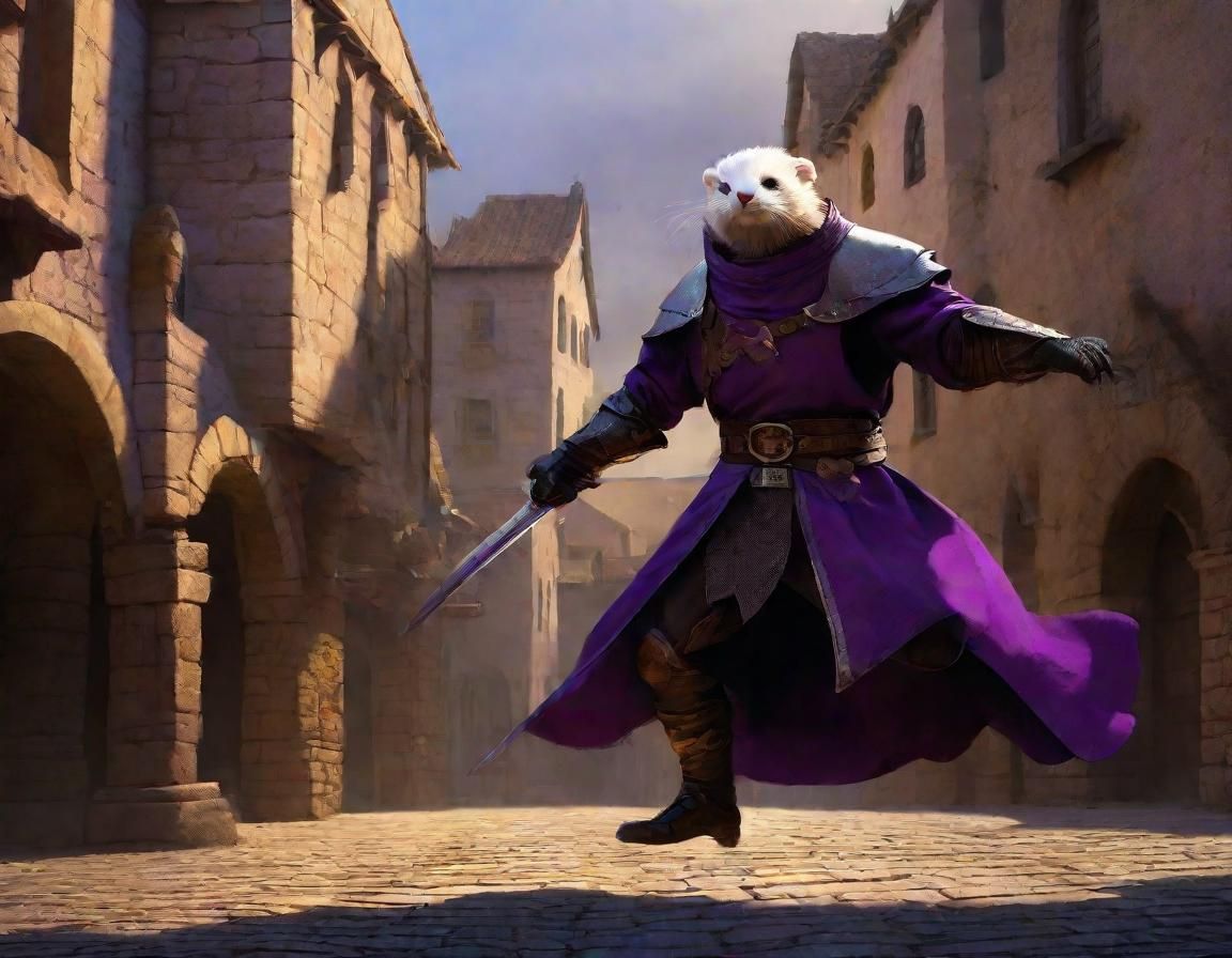 Ferret Thief in Medieval Town: Dark Fantasy Art
