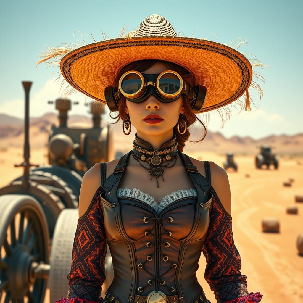 Steampunk Woman in Mexican Desert Landscape