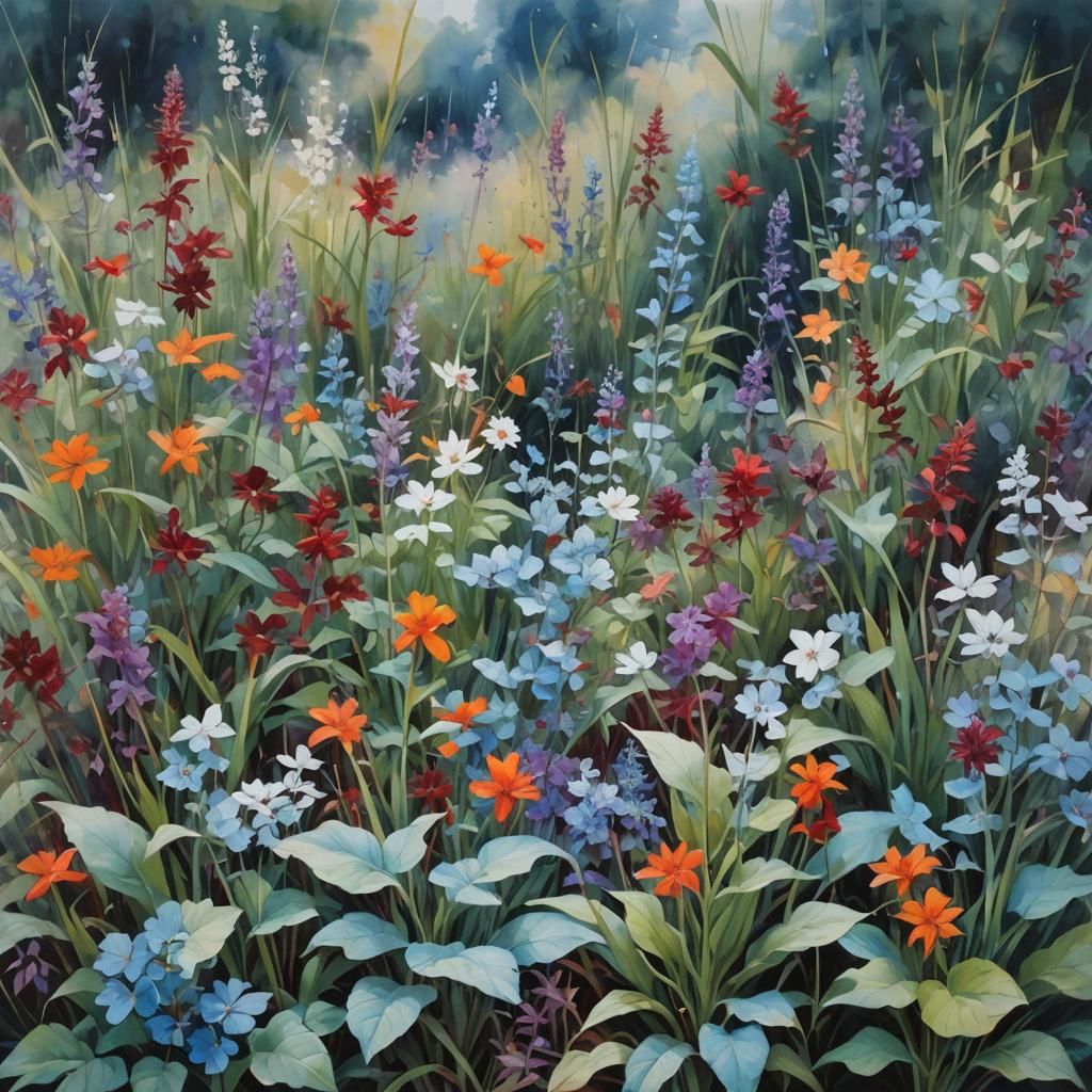 Abstract Wild Garden Watercolor Painting