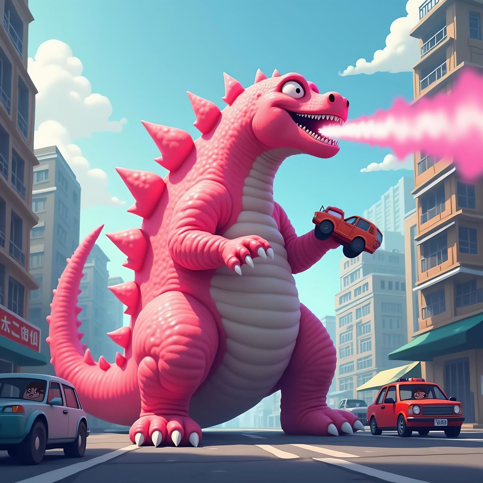 Cute Pink Godzilla Wreaks Havoc in Tokyo