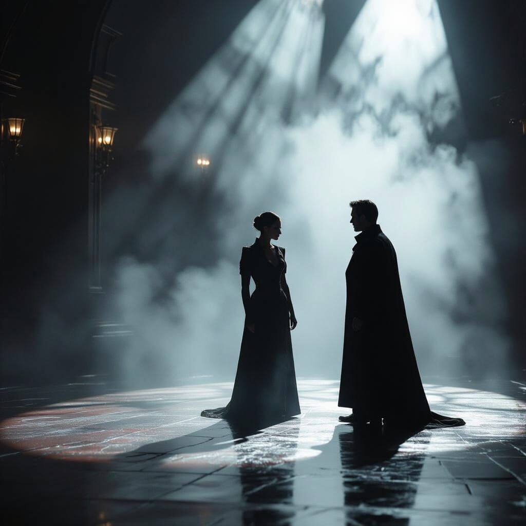 Cinematic Drama Scene with Moody Lighting and Rich Colors