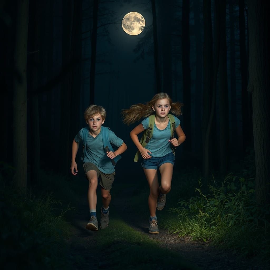 Moonlit Runners on a Forest Trail