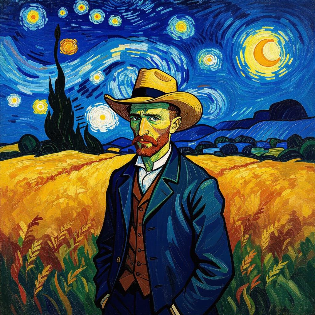 Vincent Van Gogh in a Field at Night