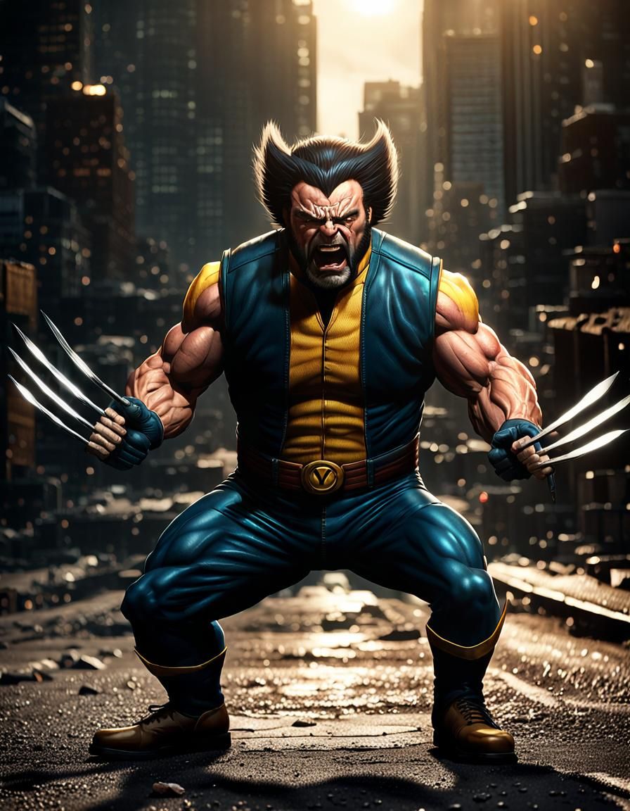If Dany DeVito was wolverine. Doing an epic pose. looking angry