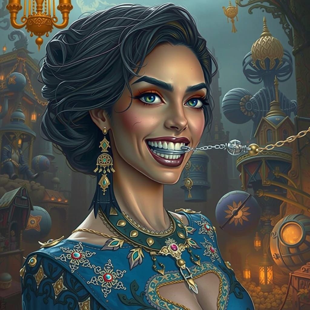 Regal Woman in Mystic Landscape, Matte Painting Style