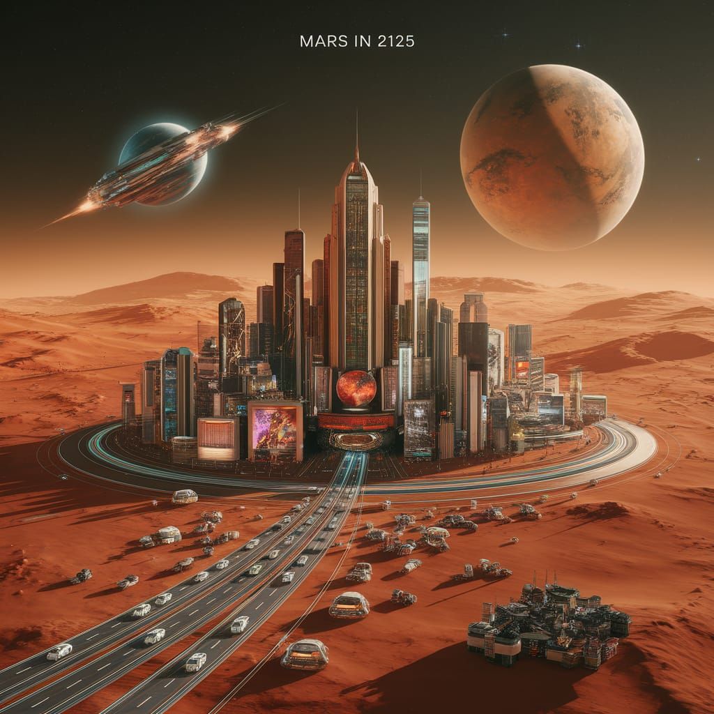 A Futuristic Mars City in 2125 with Advanced Technology and ...