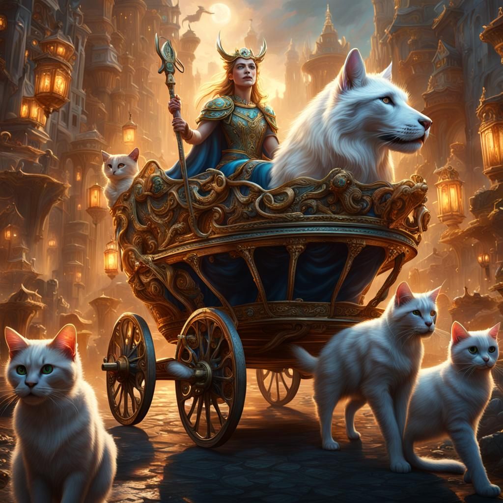 Goddess Freya's Cat Chariot: Fantasy Concept Art