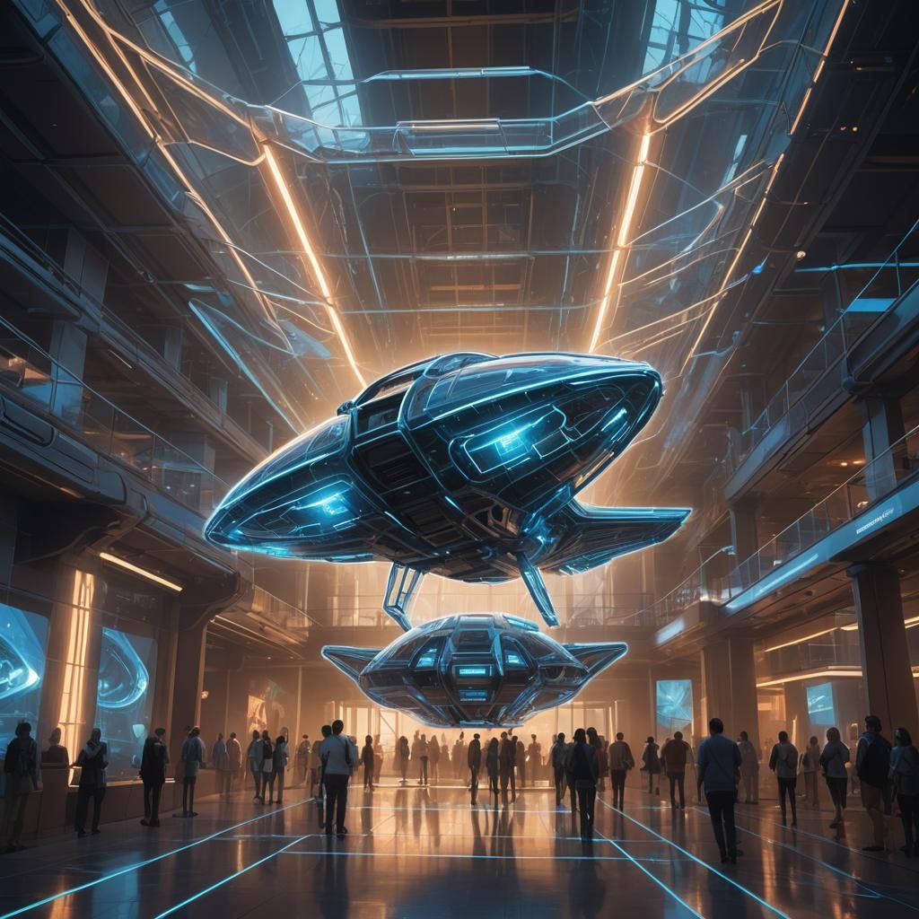 Futuristic Spaceship Museum Masterpiece in Vibrant Neon Styl...