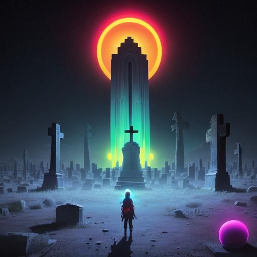 Post-Apocalyptic Stone Cross in Art Nouveau Style