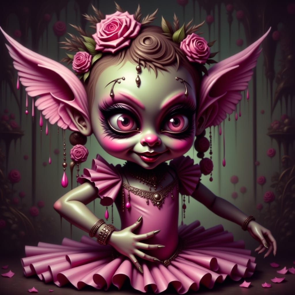 Sinister Ballerina Goblin Girl with Pink Eyes