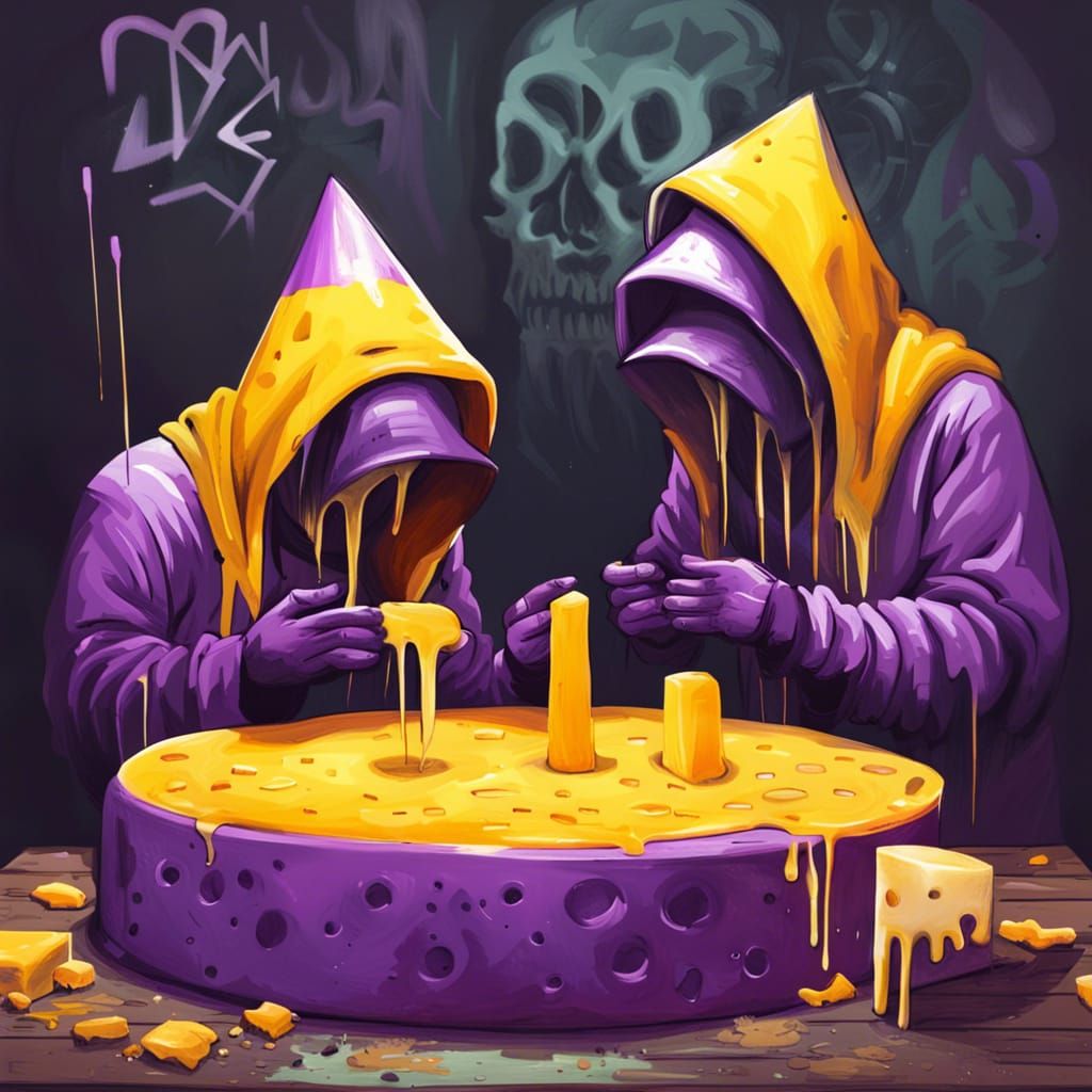 Cheese Cultists Praying: Graffiti Art in Polychromatic Style