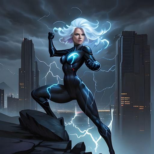 Storm Wielding Lightning in Comic Book Art Style