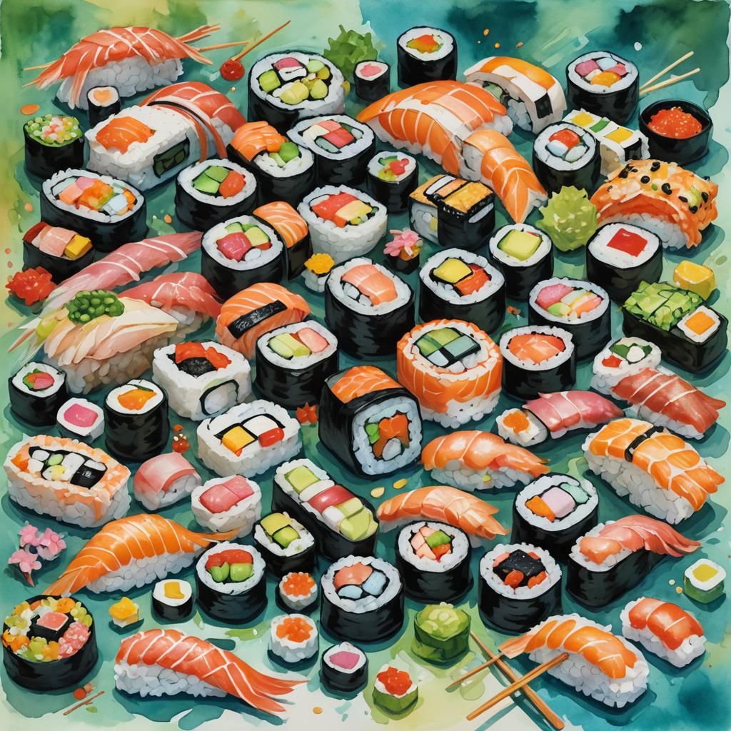 Sushi Monster in Gouache Style