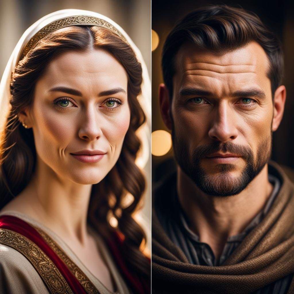 Medieval Diptych: Happy Woman and Sad Man