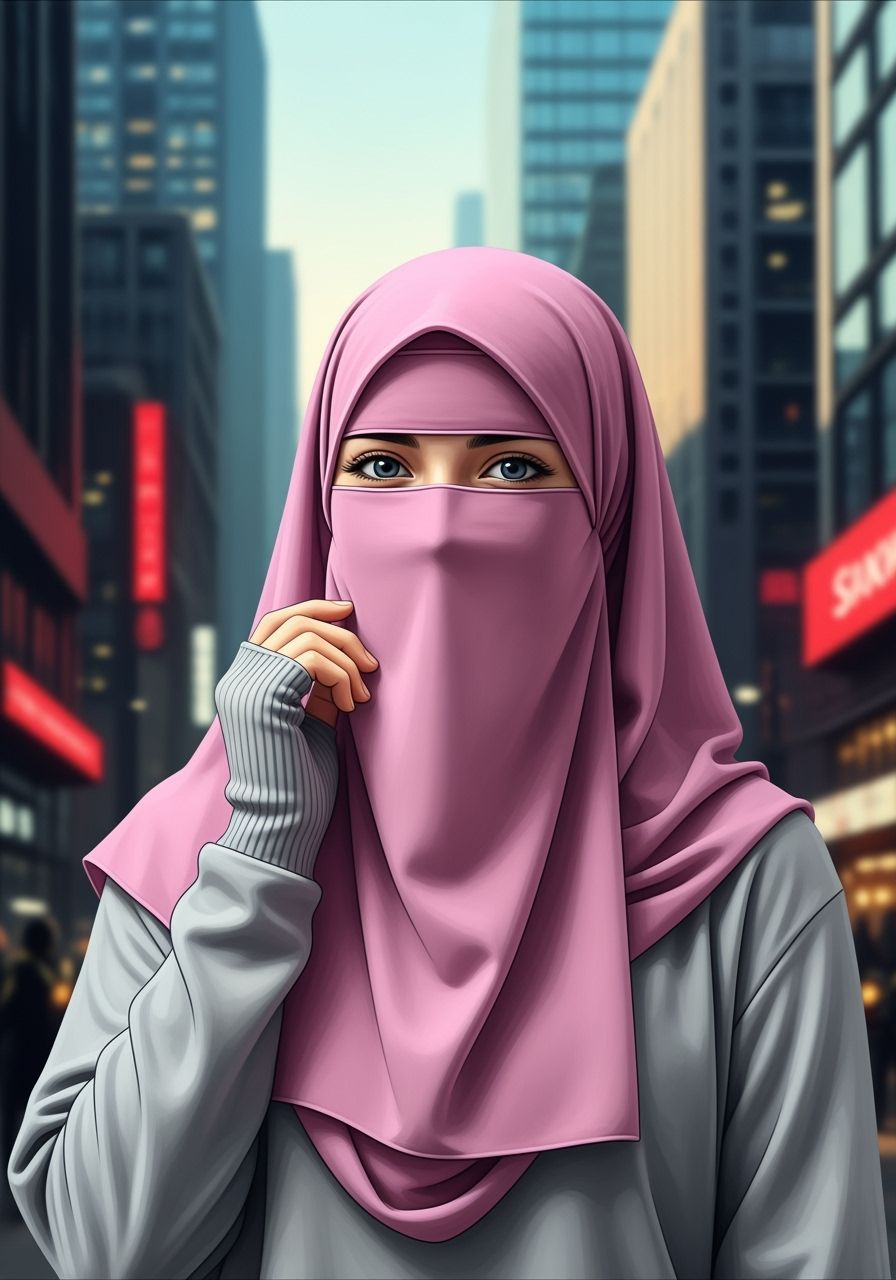 Beautiful Irish Woman in Niqab Portrait in Digital Art Style
