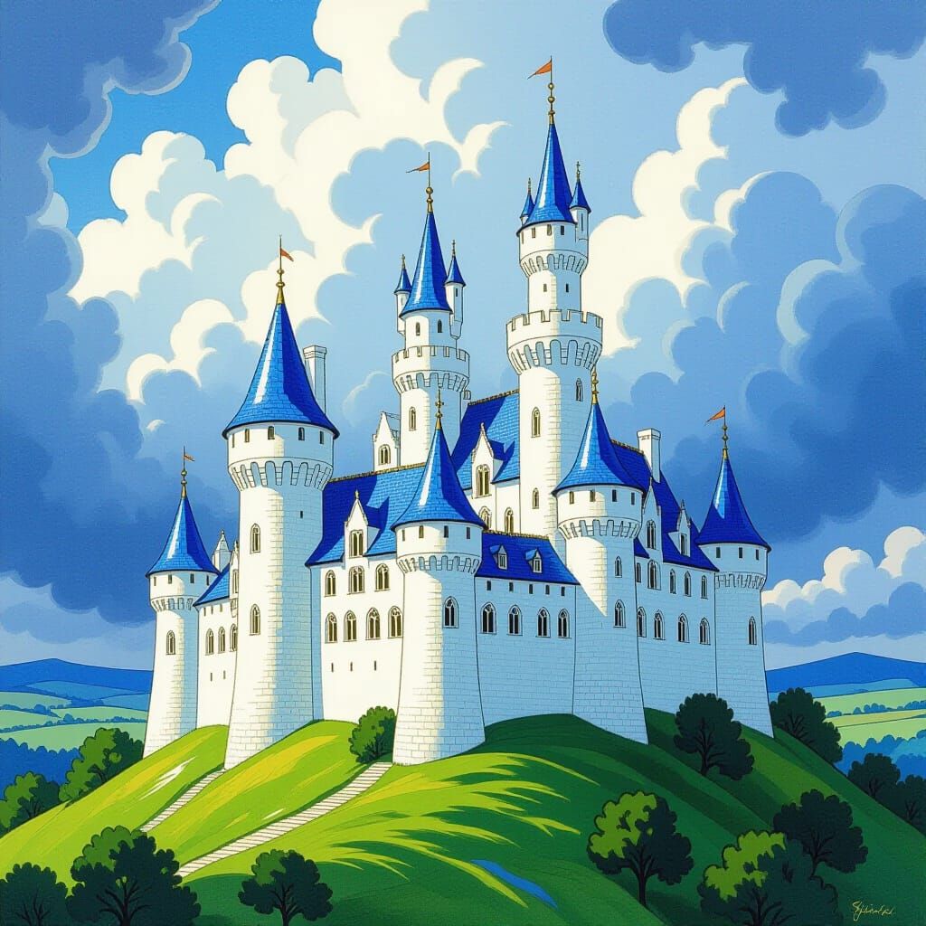 Majestic Medieval Castle on Hilltop with Stormy Sky