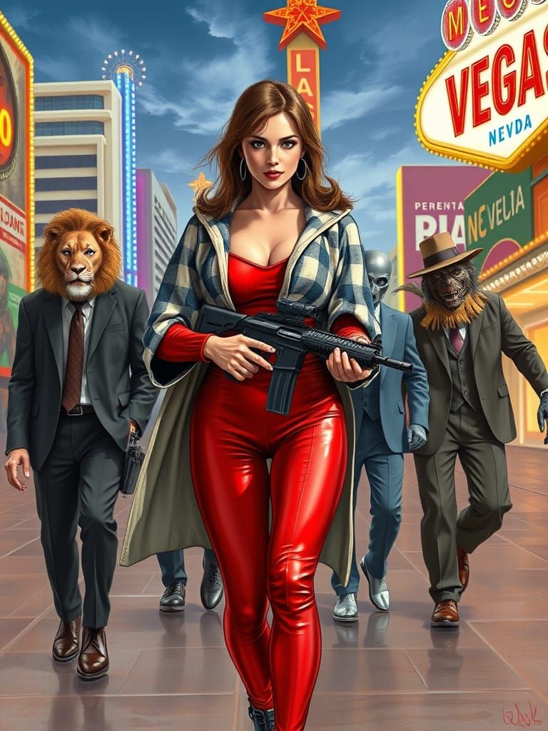 Cyberpunk Goddess Walks Amongst Iconic Characters in Vibrant...