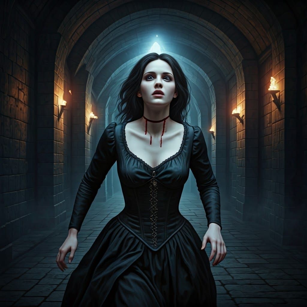 Gothic Horror Goddess Fleeing Castle Terrors
