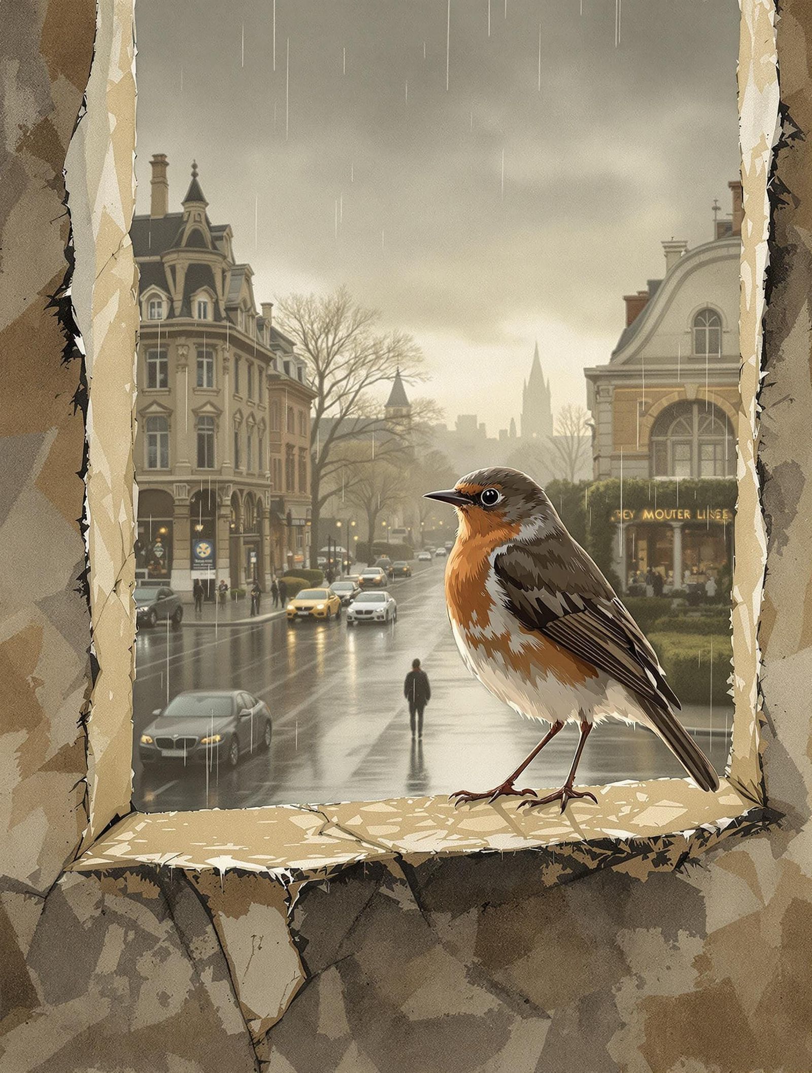 Whimsical Rainy Street Scene in Watercolor