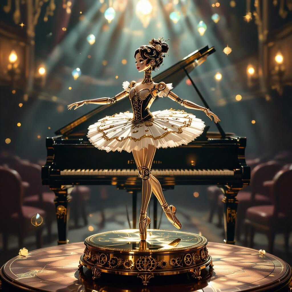 Steampunk Ballerina Automaton Pirouette in Music Hall