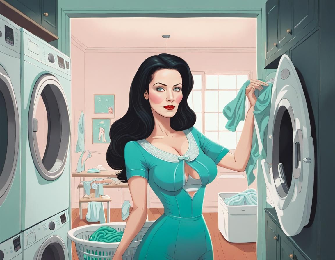 Lynda Carter Folding Laundry: Modern Illustration