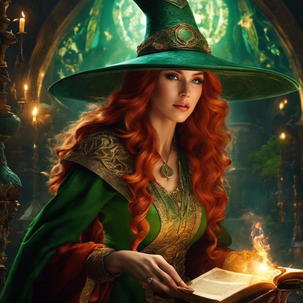 Powerful Red-Haired Mage Casting a Spell