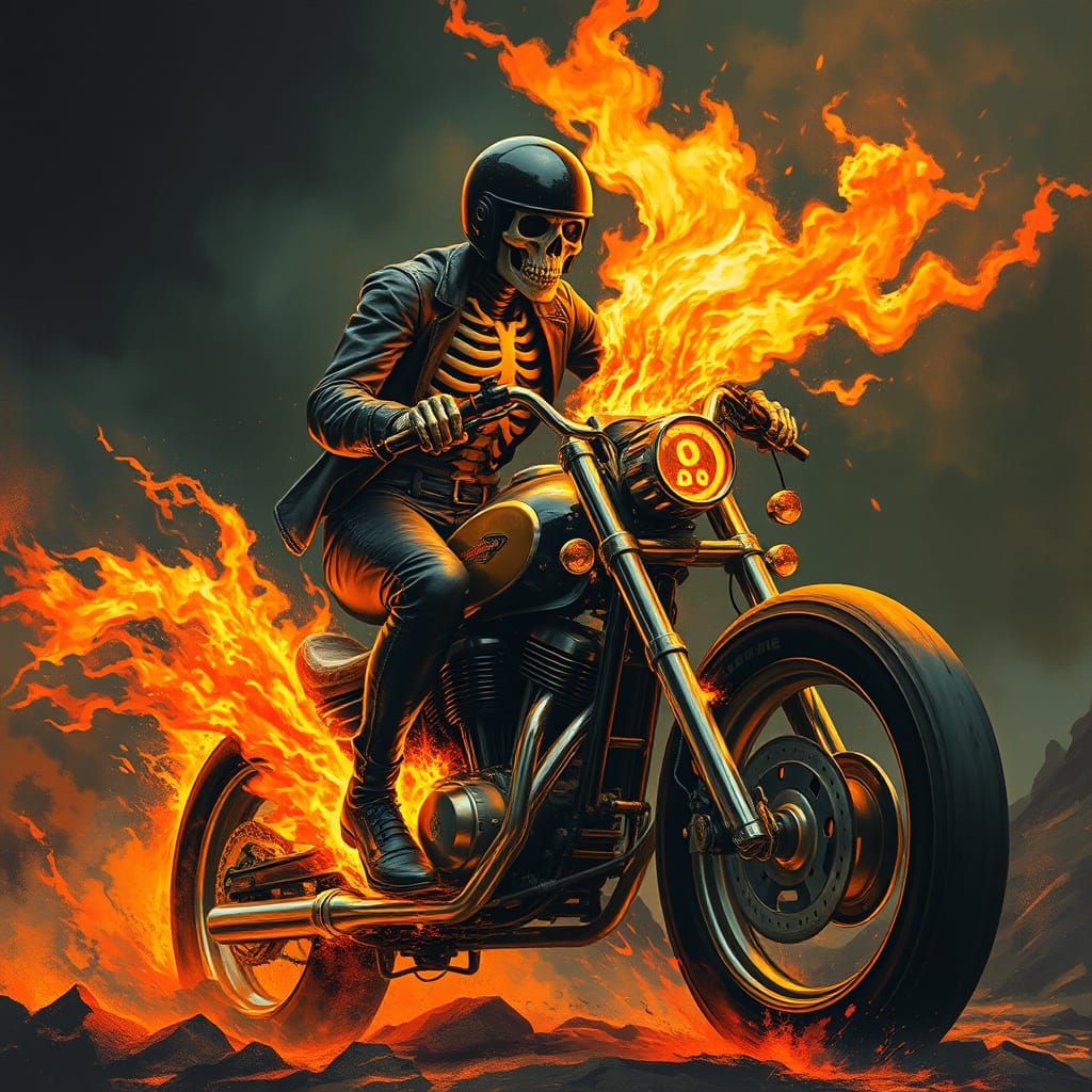 Apocalyptic Skeleton Rider Consumed by Flames