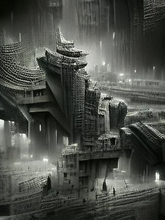 Futuristic Noir Megacity in Brutalist Style