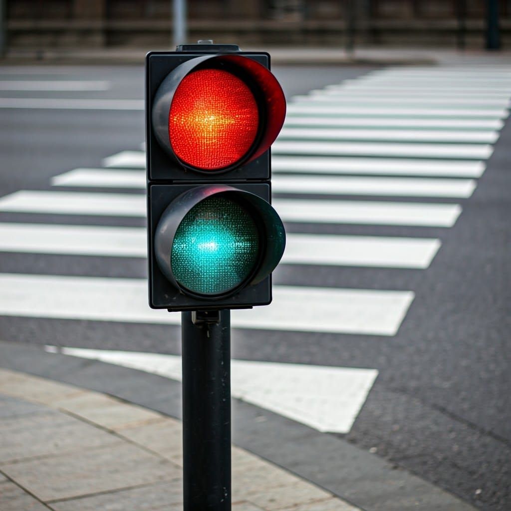 A traffic light placed on a black pole. The traffic light ha...