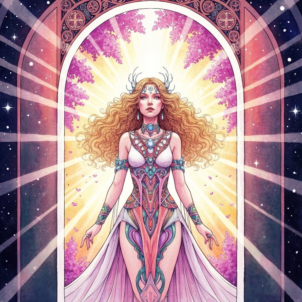 Ethereal Woman in Celestial Light, Art Nouveau Style