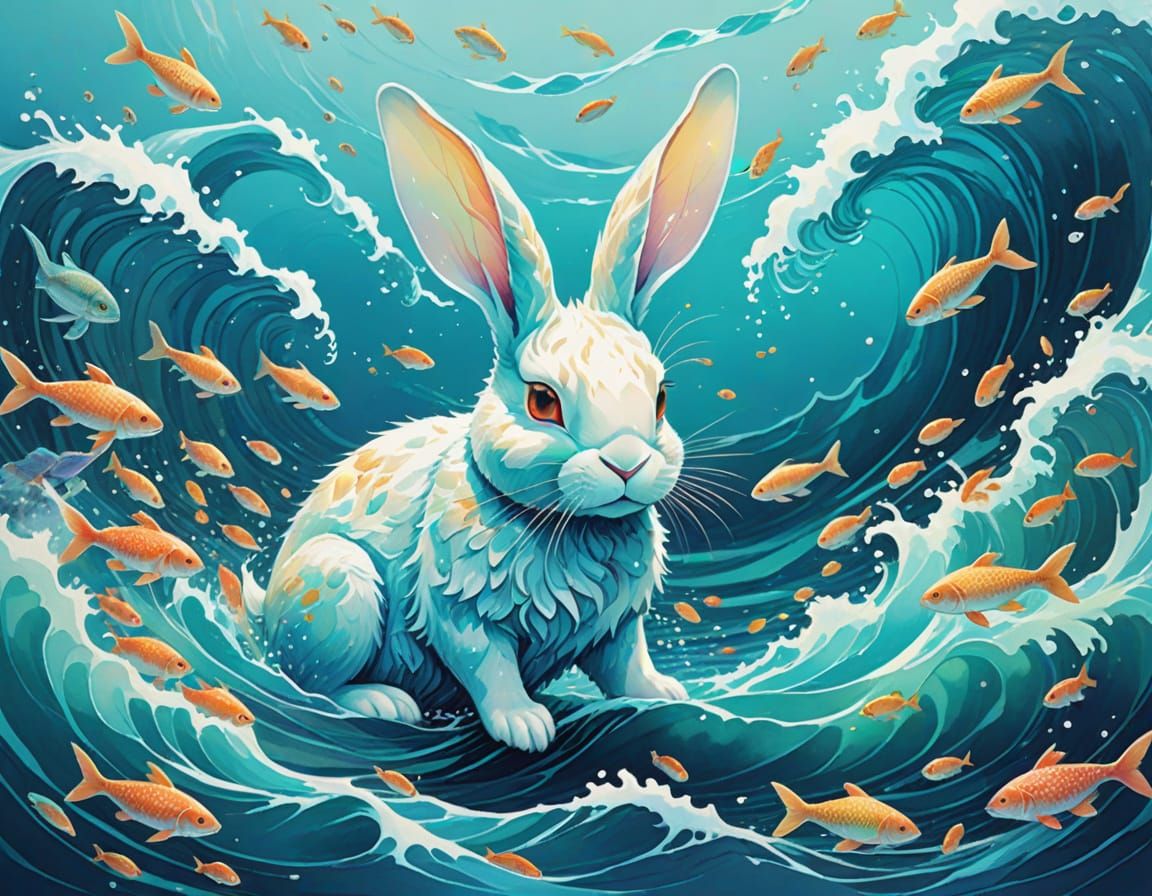 Whimsical Oceanic Scene in Delicate Watercolor Style