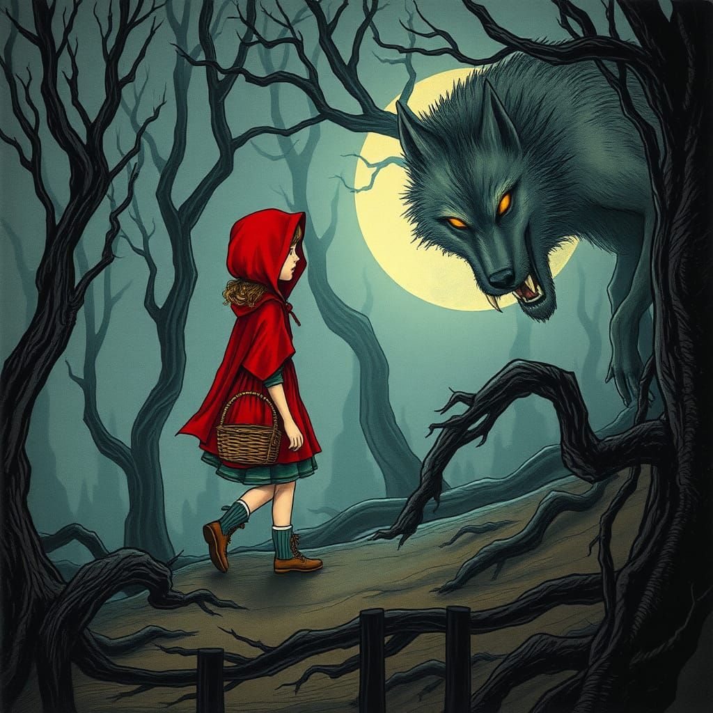 Little Red Riding Hood in Dark Fairy Tale Style